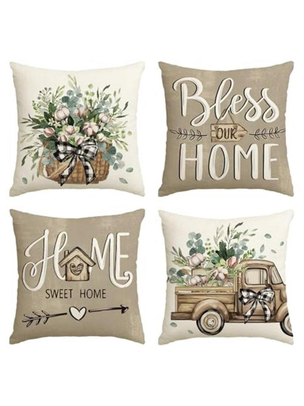 Bless Our Home Farmhouse Eucalyptus Leaves Throw Pillow Covers